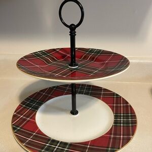 Tartan Plaid Tiered Serving Tray w/gold trim (perfect for the trending RL Xmas)